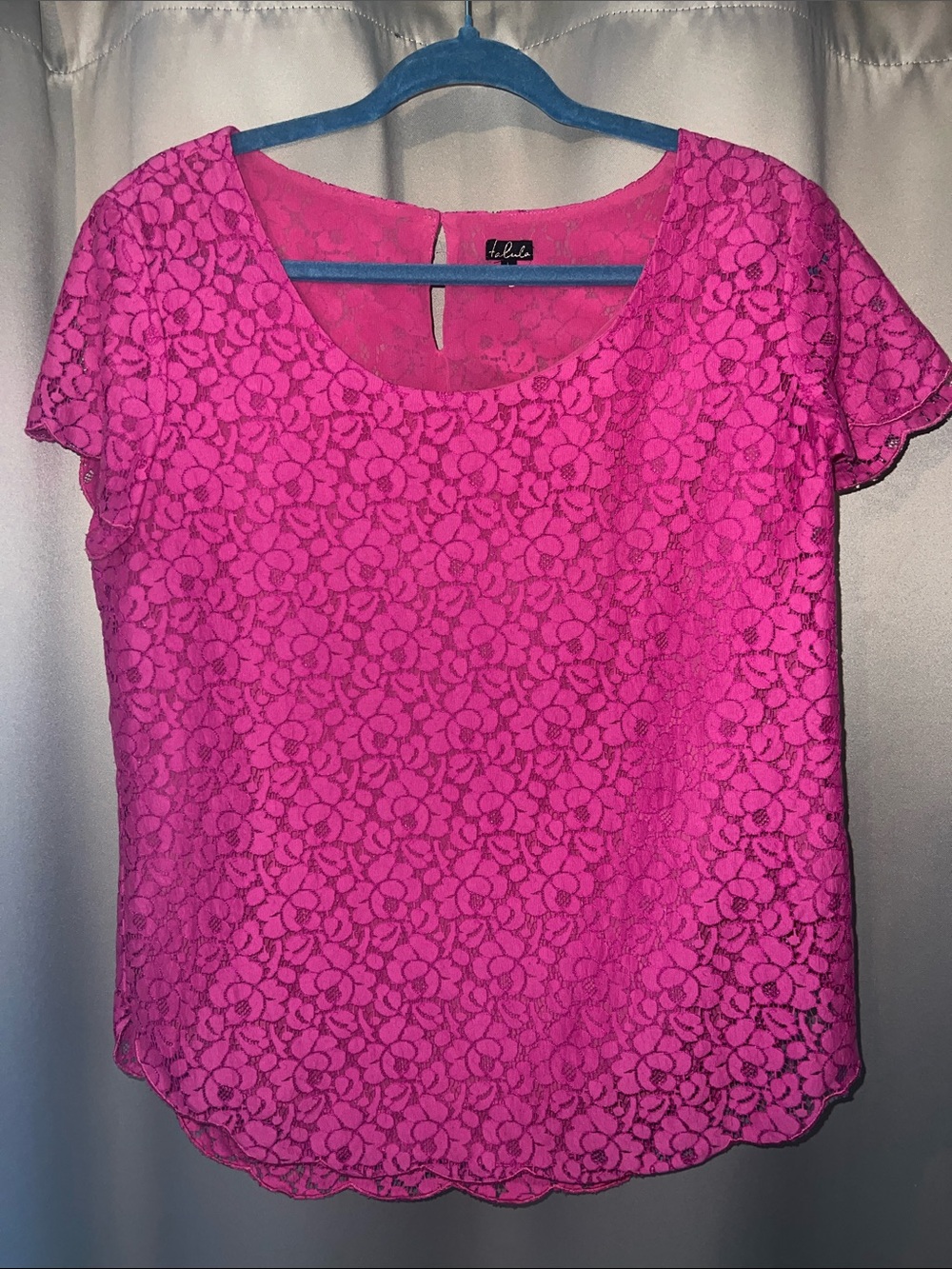 Talula Hot Pink Floral Lace Short Sleeve Top
